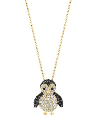 EFFY Collection - White Sapphire (3/4 ct. t.w.), Black Spinel (1/2 ct. t.w.) & Diamond (1/8 ct. t.w.) Penguin 18" Pendant Necklace in 14k Gold