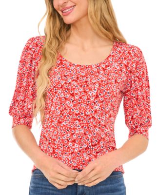 CeCe - Women's Scoop-Neck Short-Shirred-Sleeve Knit Top