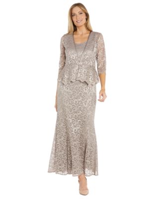 R & M Richards - Petite 2-Pc. Metallic-Lace Gown & Jacket Set