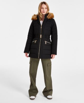 Maralyn & Me - Juniors' Faux-Fur-Trim Hooded Puffer Coat