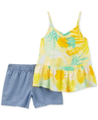 Carter's - Little & Big Girls Floral-Print Tank Top & Chambray Shorts, 2 Piece Set