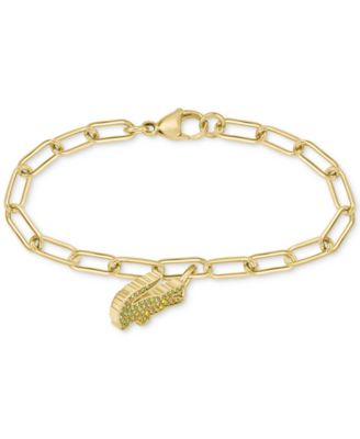 Lacoste - Gold-Tone Multicolor Crystal Crocodile Paperclip Link Chain Bracelet