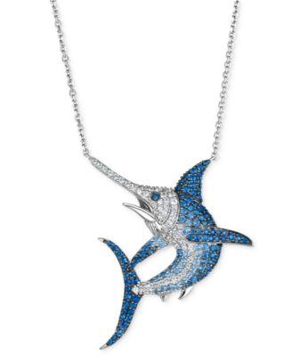 Le Vian - Denim Ombr&eacute; Sapphire (2-3/4 ct. t.w.), White Sapphire (1-1/8 ct. t.w.) & Chocolate Diamond Accent Swordfish 17-1/2" Pendant Necklace in 14k White Gold