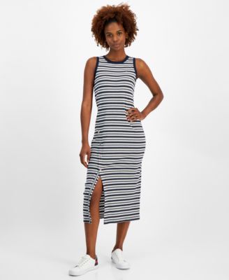 Tommy Hilfiger - Women's Striped Ribbed Slit Midi Dress
