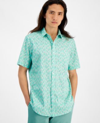 Club Room - Men's Flamingo State Regular-Fit Stretch Printed Button-Down Poplin Shirt