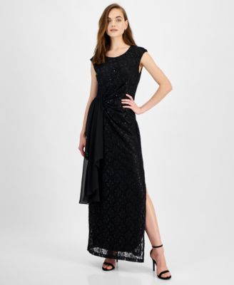 Connected - Women's Side-Draped Lace Maxi Dress