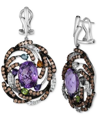 Le Vian - Multi-Gemstone Swirl Cluster Drop Earrings (14-1/5 ct. t.w.) in 14k White Gold