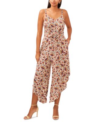 1.STATE - Women's Printed Tie Front Sleeveless Cropped Jumpsuit