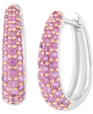 EFFY Collection - Ruby Oval Small Huggie Hoop Earrings (2 ct. t.w.) in Sterling Silver (Also available in Pink Sapphire & Sapphire)