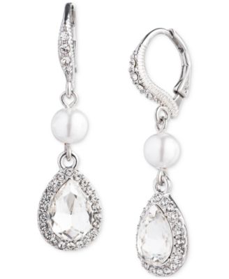 Givenchy - Silver-Tone Crystal & Imitation Pearl Double Drop Earrings