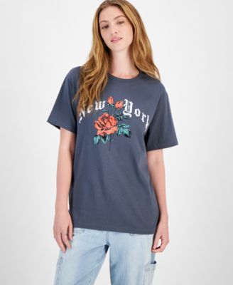 Rebellious One - Juniors' New York Rose Graphic T-Shirt
