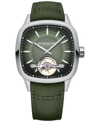 Raymond Weil - Men's Swiss Automatic Freelancer Green Leather Strap Watch 40mm