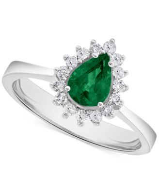 Macy's - Emerald (5/8 ct. t.w.) & Diamond (1/5 ct. t.w.) Pear Halo Ring in 14k White Gold (Also in Ruby & Sapphire)