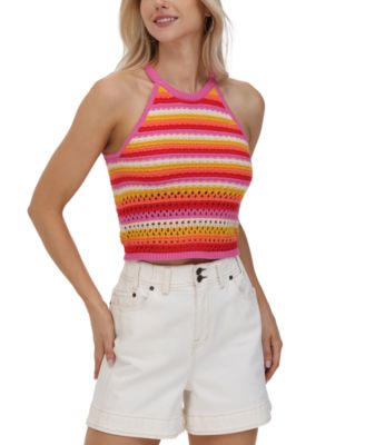 Frye - Women's Striped Crochet Halter Tank