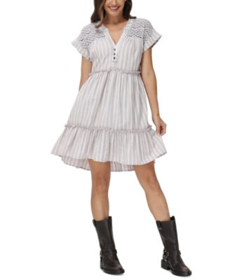Frye - Women's Striped Lace-Trim Babydoll Dress