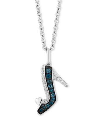 Disney Enchanted Vault - London Blue Topaz (1/5 ct. t.w.) & Diamond (1/20 ct. t.w.) Cinderella Slipper Pendant Necklace in Sterling Silver & Black Rhodium-Plate, 16" + 1" extender