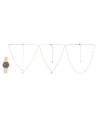 Jessica Carlyle - Women's Gold-Tone Bracelet Watch 33mm & 3-Pc. Necklace Gift Set