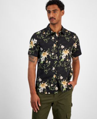 GUESS - Men's Charm Midnight Short Sleeve Button-Front Floral Print Shirt