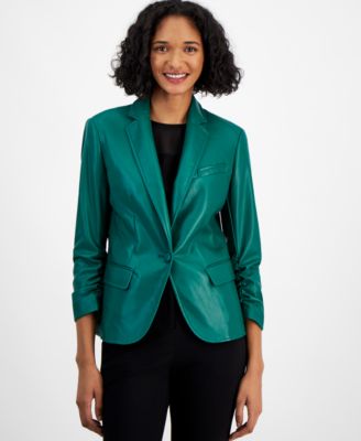 Bar III - Women's Faux-Leather One-Button Blazer