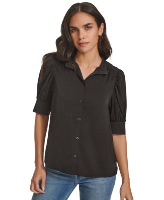 Calvin Klein Jeans - Petite Puff-Sleeve Button-Front Shirt