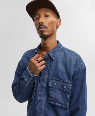 Mode of One - Men's Regular-Fit Denim Cargo Overshirt