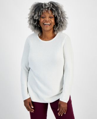 Style & Co - Plus Size Cotton Textured Curved-Hem Sweater