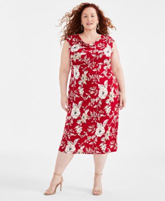 Connected - Plus Size Printed Cowlneck Midi Dress