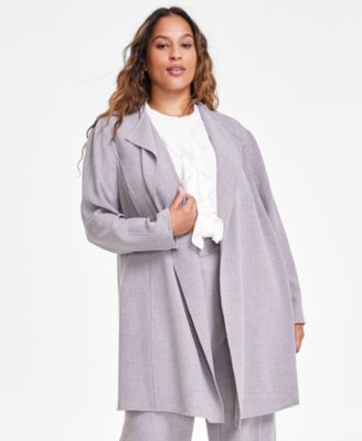 Kasper - Plus Size Melange Crepe Drape-Collar Jacket