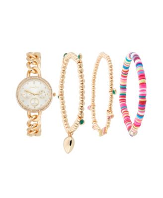 Jessica Carlyle - Women's Inspirational Gold-Tone Metal Alloy Bracelet Watch 34mm Gift Set