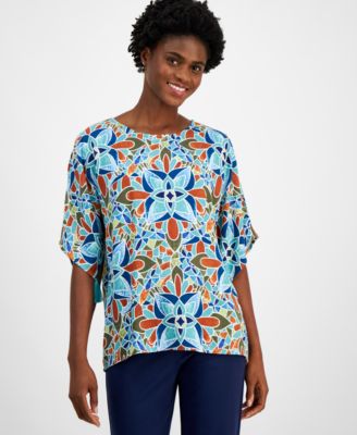 JM Collection - Women's Glamorous Tiles Scoop-Neck Top