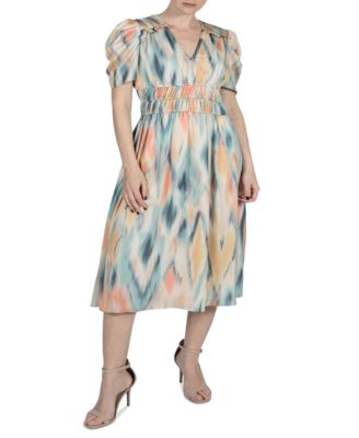 julia jordan - Women's Printed Puff-Sleeve Midi Dress