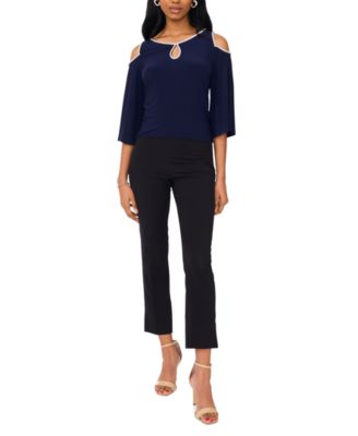 MSK - Women's Cold-Shoulder Rhinestone-Trim Top