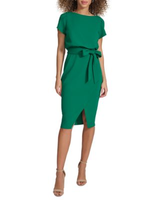 kensie - Women's Tulip-Sleeve Tie-Waist Sheath Dress