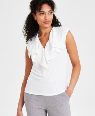 Kasper - Women's Sleeveless Ruffled V-Neck Top