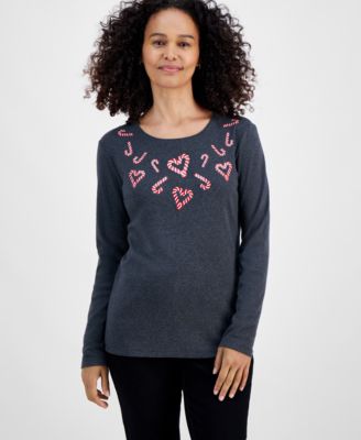 Holiday Lane - Women's  Candy Cane Twist Long-Sleeve Top, Created for Macy's
