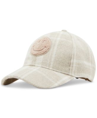 Steve Madden - Women's Smiley Face Patch Plaid Baseball Cap