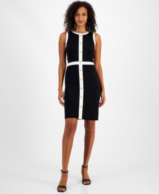 T Tahari - Women's Contrast-Trim Sleeveless Dress