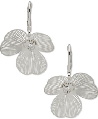 lonna & lilly - Silver-Tone Openwork Flower Drop Earrings