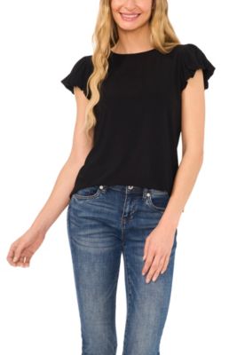 CeCe - Women's Solid Bow-Back Bubble-Sleeve Knit Top