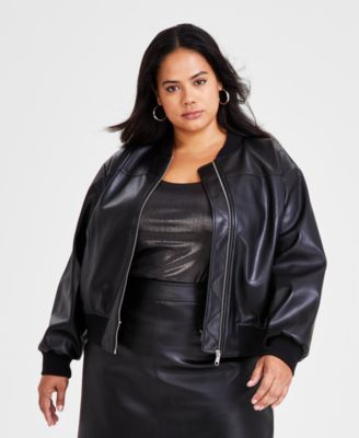 Bar III - Trendy Plus Size Faux-Leather Bomber Jacket