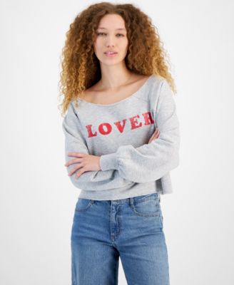 Self Esteem - Juniors' Off-The-Shoulder Lover-Graphic Raglan-Sleeve Sweater