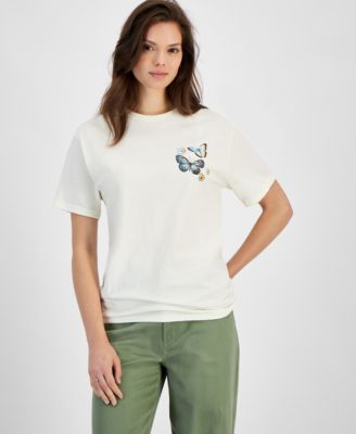 Rebellious One - Juniors' Cotton Butterfly-Graphic Crewneck T-Shirt