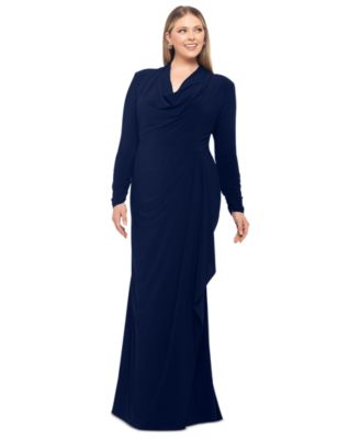 Betsy & Adam - Plus Size Cowlneck Side-Draped Dress
