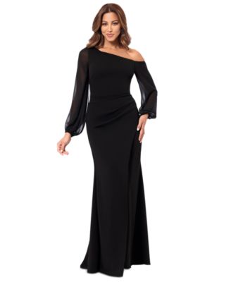 Betsy & Adam - Women's One-Shoulder Sheer-Sleeve Dress