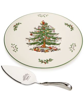 Spode - Christmas Tree Cake Plate with Metal Server