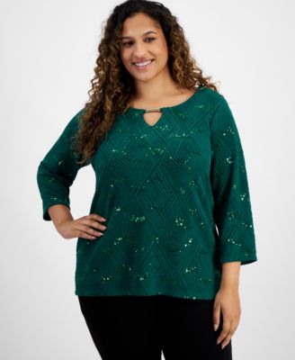 JM Collection - Plus Size Disco Dot Jacquard Top