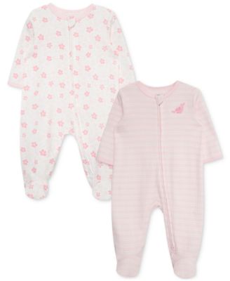 Little Me - Baby Girls Petals Cotton Footed Coveralls, 2 Piece Set