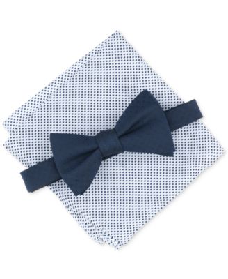 Alfani - Men's Solid Bow Tie & Textured Pocket Square Set