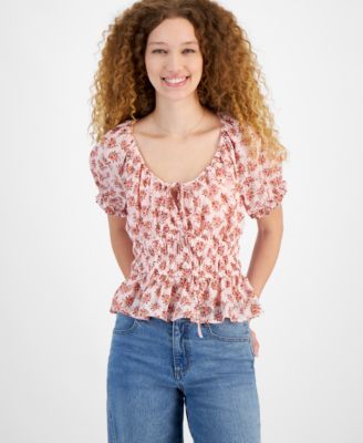 And Now This - Women's Scoop-Neck Smocked Woven Top