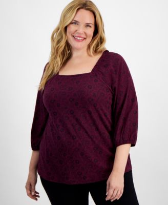 Style & Co - Plus Size Millies Square-Neck 3/4-Sleeve Top